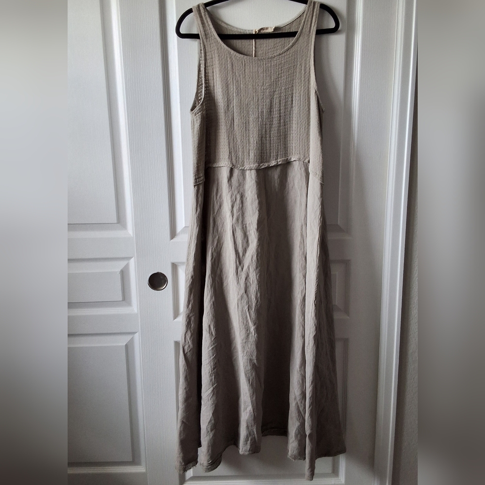7‎ Agosto S Linen Sleeveless Prairie Maxi Dress Grunge Homemaker Open Knit Top